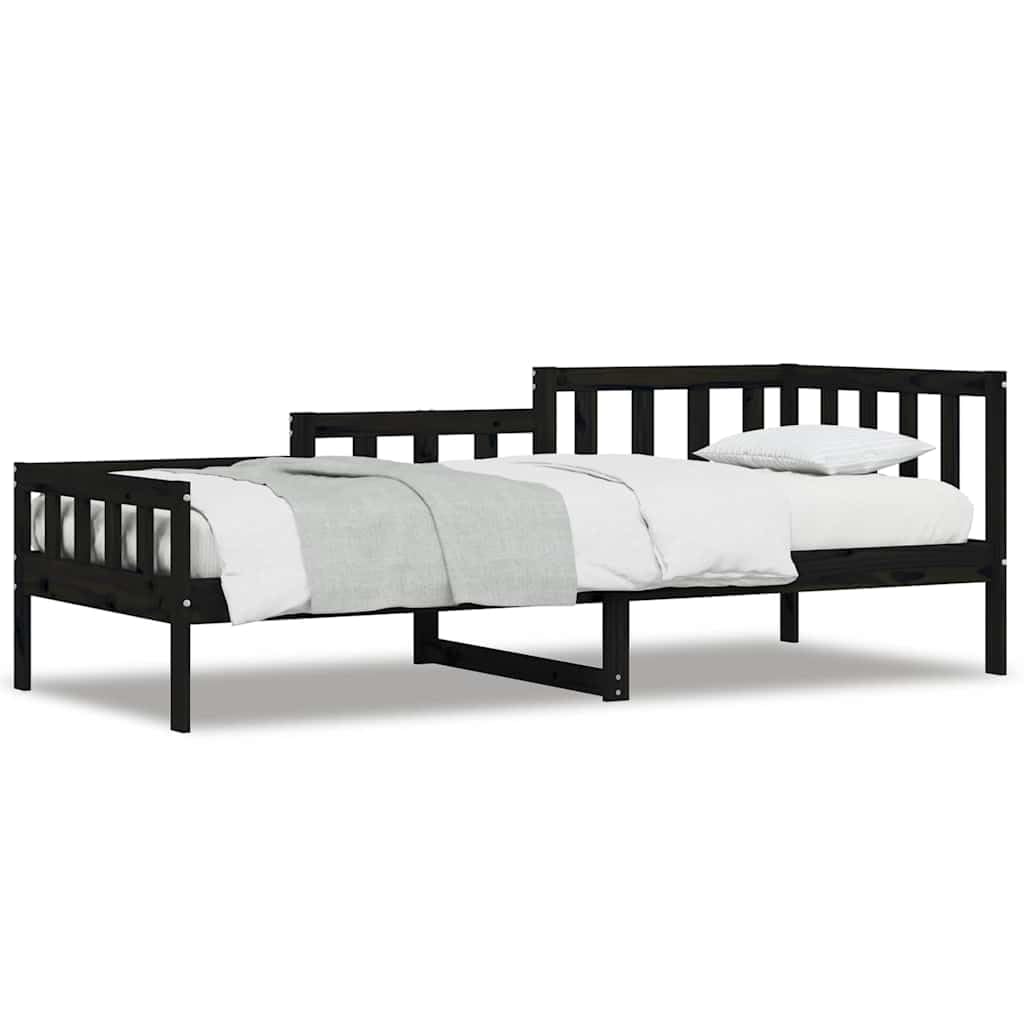 Sofa rozkładana bez materaca z litego drewna sosnowego czarnego 80x200 cm