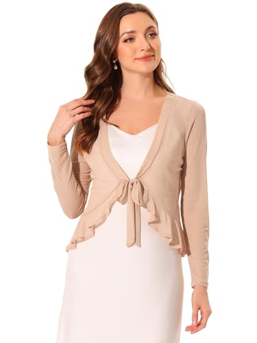 Cárdigan bolero informal Allegra K de malla caqui ideal para noches de verano
