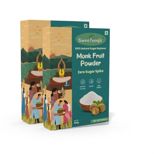 Image of SweeTempt Monk Fruit Sweetener Powder 300g PK of 2 | Zero Calorie Sugar Substitute | No Erythritol | Diabetic, Keto & PMOS Friendly | 250 Serving | 1:1 Sugar Replacer for Cooking & Baking, Tea, Coffee & Sweets