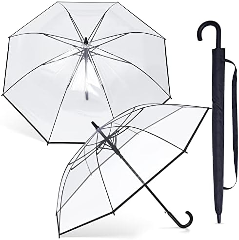 Fabbay 2 Pack 56 Inch Large Clear Golf Umbrella Auto Open Transparent Umbrella Windproof Dome Rain Stick Umbrella with Storage Bags J Hook Handle Wedding Umbrella for Adult Women Men Bride Golf