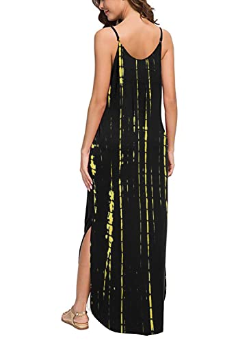 Image of HUSKARY Women's Summer Casual Sleeveless V Neck Strappy Split Loose Dress Beach Cover Up Long Cami Maxi Dresses with Pocket