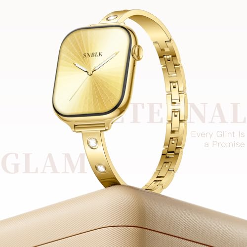 Thin Bling Diamond Band Compatible with Gold Apple Watch Bands for Women Dressy 40mm 42mm 41mm 38mm, Slim Sparkly Bracelet Jewelry Designer Metal Strap for iWatch Series 11 SE 10 9 8 7 6 5 4 3 2 1 by SNBLK - Used condition - Image 9