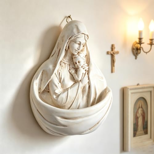 Image of KOMI Madonna&Jesus Resin Holy Water Font for Home Altar Wall Hanging Decor Catholic Gifts