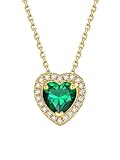 Bestyle May Birthstone Necklace for Women, Gold Heart Necklace with Emerald Stone, Love Heart Pendant Necklace for Women, Birthstone Jewellery Gift for Her
