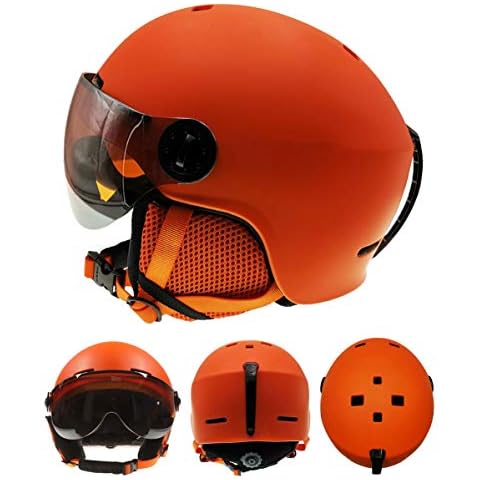 Moon Goggles Skiing Helmet Integrally-Molded PC+EPS CE Certificate Ski Helmet Outdoor Sports Ski Snowboard Skateboard Helmets(Suitable for Men, Women, 55-61CM,Orange,L Cover