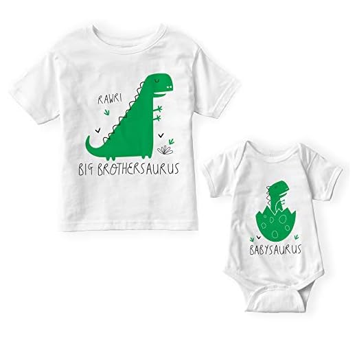 Big Brothersaurus & Babysaurus set av POM COTHING – syskon set, New Big Broder, graviditetsmeddelande