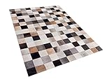 Hochwertiger Leder-Teppich in der Farbe Braun-Beige-Grau