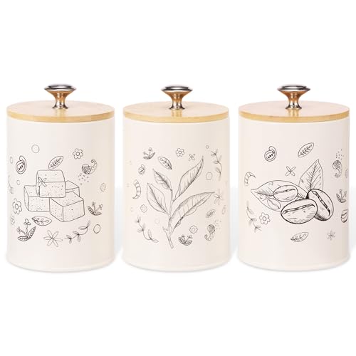 3Pcs Tea Coffee Sugar Canisters Set - Vintage Style Kitchen Set 25oz Food Containers with Airtight Lid for Counter Cooking (Off-white) - Image 8
