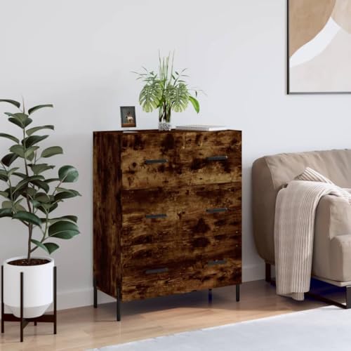 Frdhee Armario de salón, cocina, buffet, aparador, roble ahumado, 69,5 x 34 x 90 cm, material de madera, para cocina y comedor, se puede montar rápidamente
