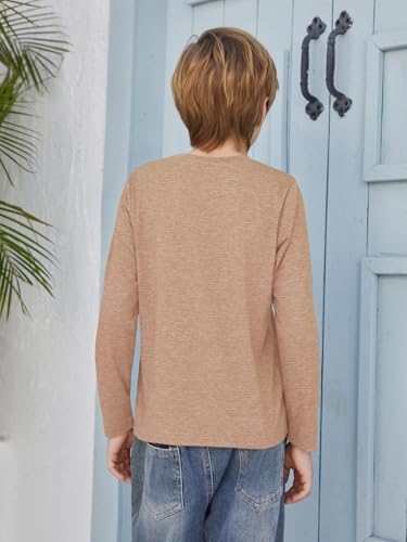 Image of Boys Long Sleeve Shirt Crewneck Solid Color Casual Top with Chest Pocket for Kids 5-14 Years