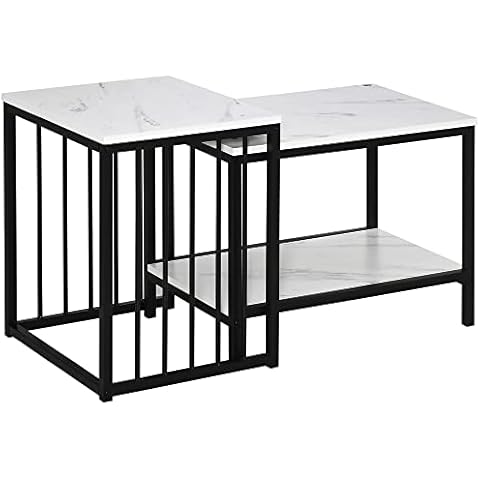 HOMCOM Marble-Effect Nesting Coffee Table Set Cover