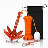Thorkok Red Kayak Anchor Kit 1.5lb Folding Small Boat Anchor for Paddle Board Canoe Jet Ski PWC Anchor with 32.8 ft Anchor Rope Storage Bag
