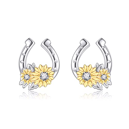 YAFEINI Horseshoe Earrings 925 Sterling Silver Sunflower Horseshoe Studs Jewelry for Women