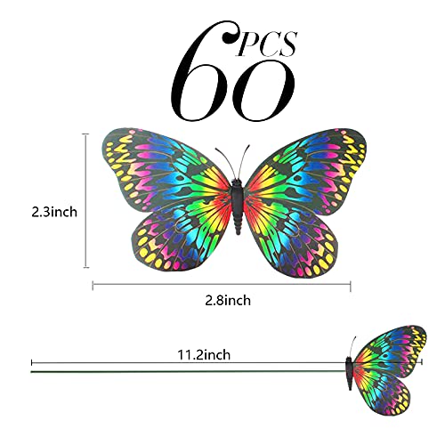 Teenitor Butterfly Stakes, 60Pcs 7Cm Garden Butterfly Stakes Decor Outdoor Yard Patio Planter Flower Pot Spring Garden Stakes Decorative Garden Stakes Outdoor Butterfly Decorations #TOP5