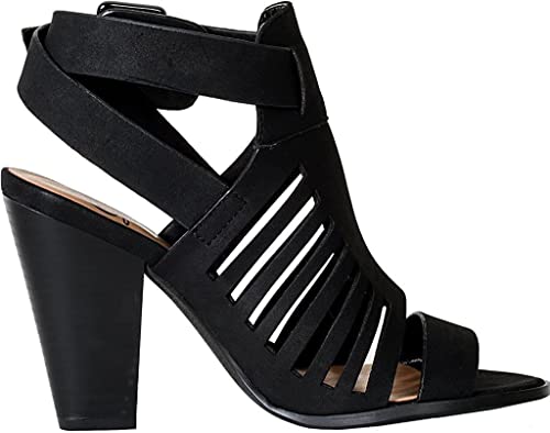 Delicious Yummy Cutout Stacked Heel Sandal Shoes (Black, Numeric_8_Point_5) #TOP2