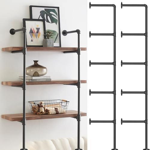 Retro Wall Mount Pipe Shelf Brackets - Vintage Industrial Shelving Kit For DIY Bookshelf Or Kitchen