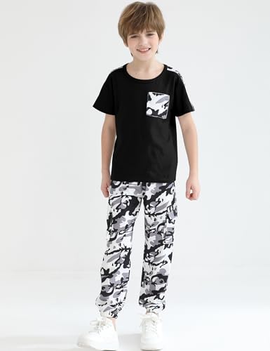 Image of mksodopy Boys Clothes Outfits Set, Camo Cargo Pants and Short Sleeve Pocket Tee 2PC Summer Tracksuit for Kids 5-16Y
