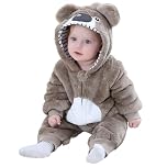 maxToonrain Baby Grey Bear Costume Romper Toddler Boys & Girls Role-Playing Outfit with Zipper Hooded Flannel Bear Onesie Pajamas (6-11 Months)