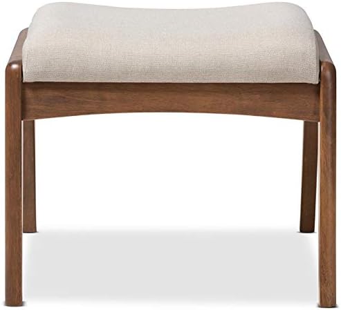 Baxton Studio Roxy Upholstered Ottoman in Light Beige and Walnut