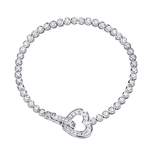 FANCIME 14K Solid White Gold Open Heart Diamond Wedding Bridal Prom Tennis Bracelet Anniversary Gift For Women Wife Girls (Diamond 1.42cttw, Clarity SI2, Color I-J), Length 7 