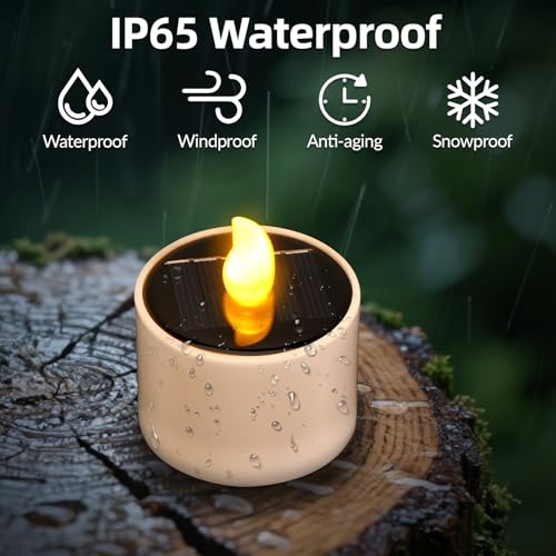 Kasanni Solar Teelichter für Außen, Solar Kerzen Outdoor, 12er LED teelichter Wiederaufladbar Solarkerzen Flackernd, Aufladbare Teelichter Solarkerzen für Garten Terrassen Balkon Laterne Grab Deko