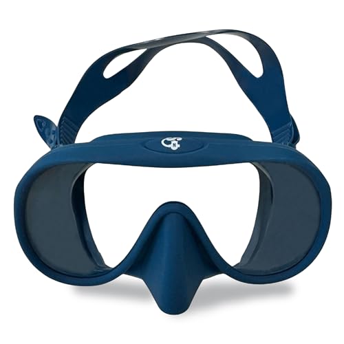Scuba Network Spartacus Frameless Dive Mask, Ultra-Clear Low-Iron Glass, Wide View, Low Volume, 100% Silicone Skirt, Dark Blue