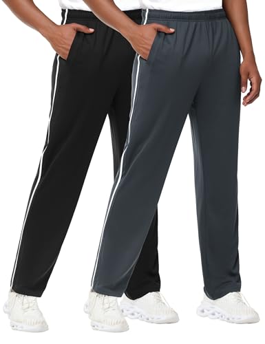 Zoofly Mens Track Pants Athletic Sports Pants Lightweight Breathable Workout Gym Running Sweatpants 2 Pack (Black+Dark Grey) L