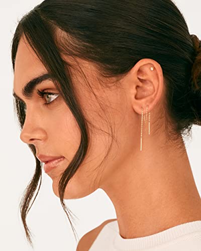 Image of PAVOI 14K Gold Plated Threader Earrings for Women, Statement Chain Earrings | Hypoallergenic Earrings with 925 Sterling Silver Posts, Dangle Chain Threader Earrings Double Piercing