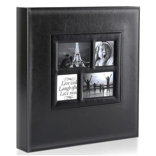 Image of HASTHIP Photo Album Book 4x6, PU Leather Hard Cover Scrap Books for Memories with 4-Clear Window, Large 500-Photo Capacity Family Album for Photos Collection, Wedding, Anniversary, Baby, Travel