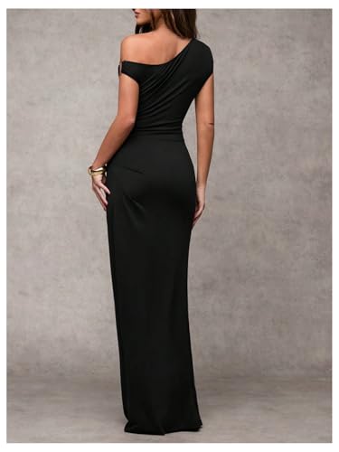 Image of Verdusa Women's Off The Shoulder Dresses Asymmetrical Ruched Sleeveless Maxi Dress