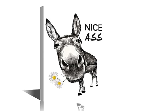 Funny Donkey Canvas Framed Bathtub Wall Art - Farmhouse Decor - 18" W x 12" H - Ready to Hang, Animals-34, 44L x 30W cm
