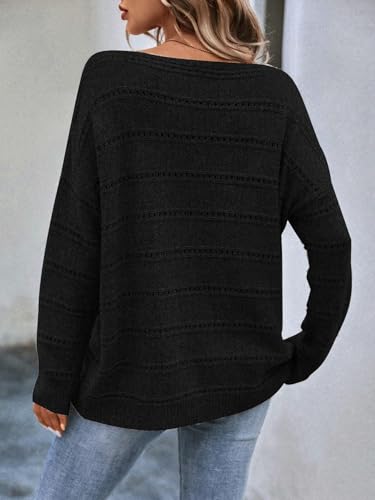 Image of Women's Sweater Soft Boat Neck Long Sleeve Oversized Sweaters Crochet Pullover Knit Tops