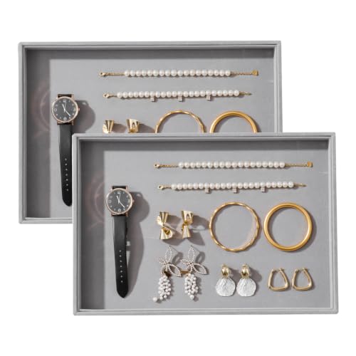 Image of Large Velvet Jewelry Tray Display Drawer Inserts 2 Pack