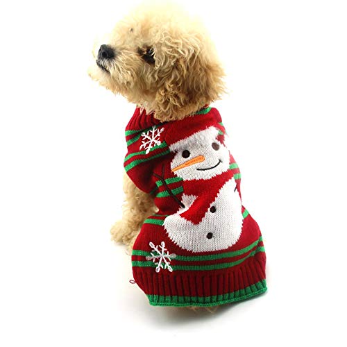 Yu-Xiang Dog Snowman Sweater Xmas Dog Holiday Sweaters Year Christmas Sweater Pet Snow Costume Red and Green Stripes Christmas Sweater (Snowman, S)