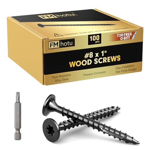 Image of #8 x 1 inch Deck Screws, 100Pcs Star Drive Wood Screws, Rust Resistant Timber Screws for Timber /Log /Landscaping Wood, T20 Star Bit Included, Black