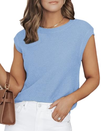 Image of CiCiBird Women Summer Cap Sleeve Sweaters Knit Crew Neck Pullover Tank Tops 2025 Casual Trendy Shirt
