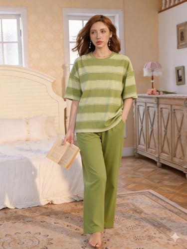 Image of Lymio Womens Korean Night Dress | Full Pyjama Set | Korean Nightsuit | Women Nightwear |Round Neck Full Sleeve Nightsuit | Loungewear | Everyday Nightdress (W-ND-3)