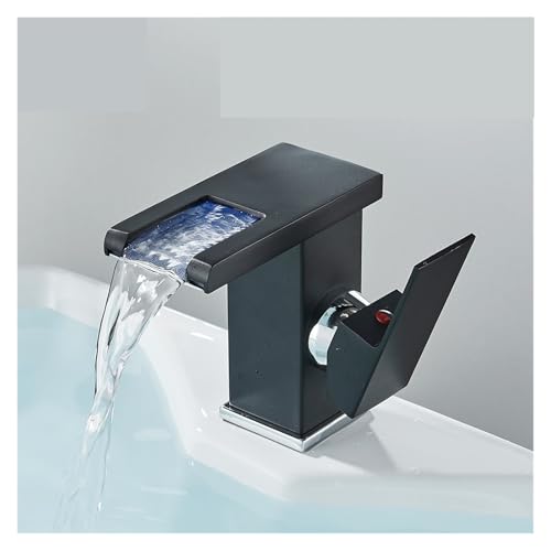 Robinet d'évier cascade noir mitigeur LED anti-brûlure vasque