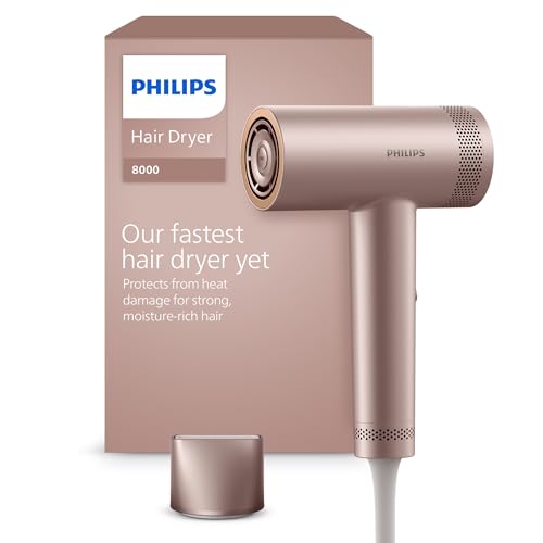 Philips Hair Dryer 8000 Series, with ThermoShield Advanced, Ionic, Brushless DC Motor, Scalp Care, 1400W, Rose Champagne, Model BHD837/03