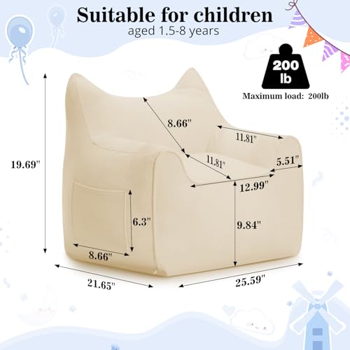 HOMMPA Kids Bean Bag Chair Toddler Boy and Girl Seat Memory Foam Sofa Corduroy Fabric Bean Bag Chairs for Playroom, Living Room, Bedroom,Beige - image 9