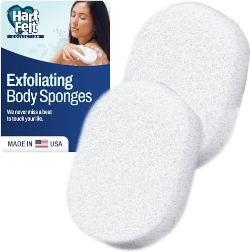 HartFelt Bath Sponges for Shower Women & Men | Soft Exfoliating Body Sponge for Dead Skin | Chemical-Free Sponges for Body | Cleanses Skin from Dirt & Excess Oil | Made in USA - Pack of 2