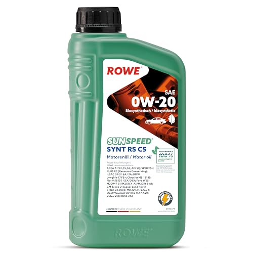 ROWE SUNSPEED SYNT RS C5 SAE 0W-20, 1 Liter - Mehrbereichs-Motorenöl, biosynthetisch für Pkw mit Partikelfilter - Art. Nr. 4920379