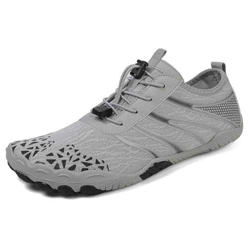 Wizeny Zapatos de Acuáticos Hombre Antideslizante Secado Rápido Zapatillas de Playa Cómodo con 7 Agujeros de Drenaje,Gris,40 EU