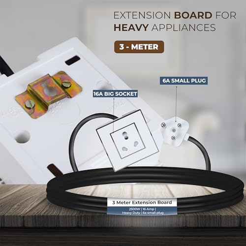 Image of Extension Board Heavy Duty Multi Socket 15A /16A /20A (2500 Watts 6A Small Plug, 3 Meter)