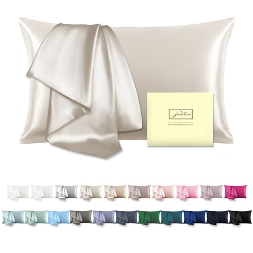 Mulberry Silk Pillow Cases for Hair and Skin King Size Silk Pillowcase with Zipper Soft Breathable Smooth Cooling Satin Silk Pillow Covers for Sleeping (Beige,20"X 36",1Pcs)
