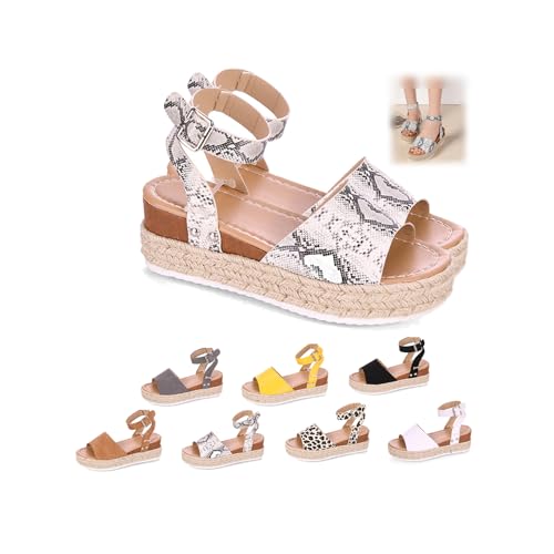 Women's Open Toe Buckle Ankle Strap Espadrilles Flatform Wedge Casual Sandal Comfortable Arch Support Wedge Sandals
