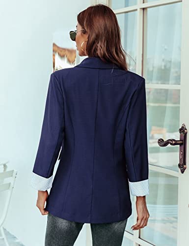 Genhoo Women Business Casual Blazer Jacket Open Front Knit Cardigan Blazer Navy Blue S #TOP3