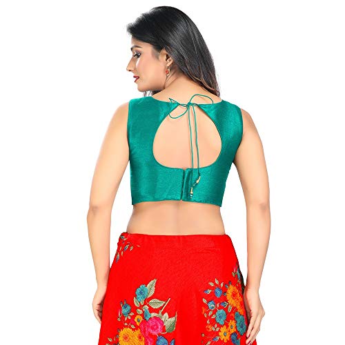 Image of Vamas Women's Silk Solid Sleeveless Readymade Saree Blouse (VFJ-45)