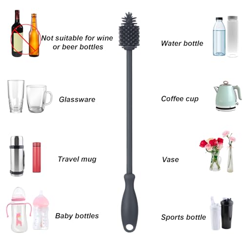 3-Piece Silicone Straw and Bottle Cleaning Brush Set - BPA-Free, Reusable Accessories for Jars and Tumblers (Grey) - Image 7