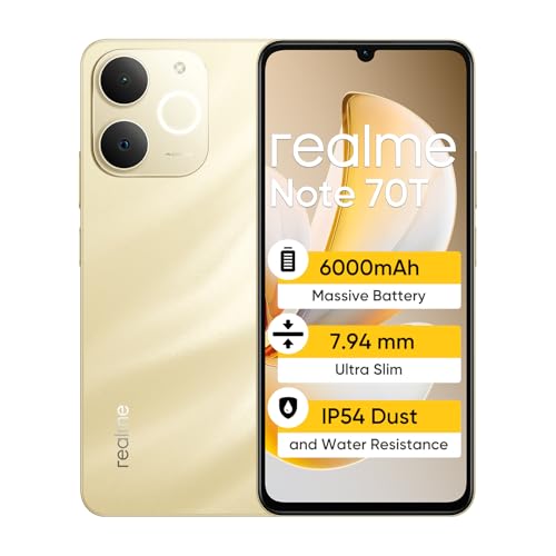 realme Note 70T Smartphone 4+128GB,Batteria di grande capacità 6000mAh,schermo 90Hz,comfort oculare,chipset UNlSOc T7250,IP54,Oro
